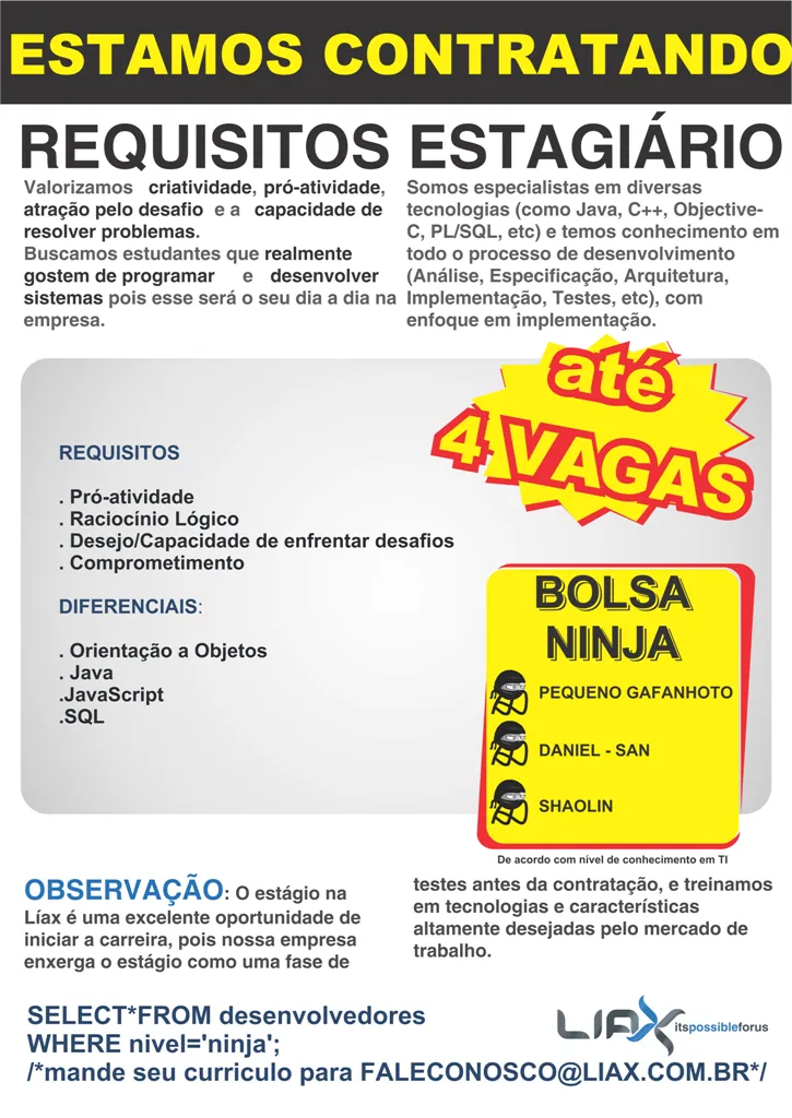 Vaga de Estágio – Lorena, Vale do Paraíba – Interior de SP