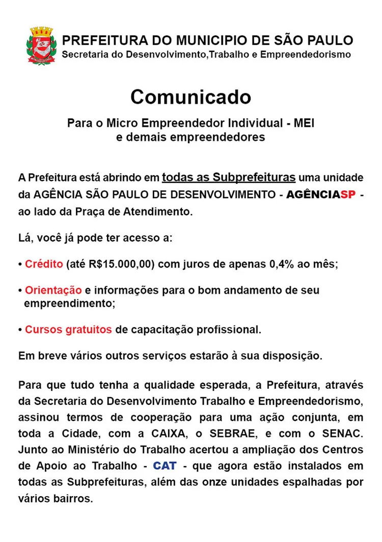 Comunicado MEI – Micro Empreendedor Individual