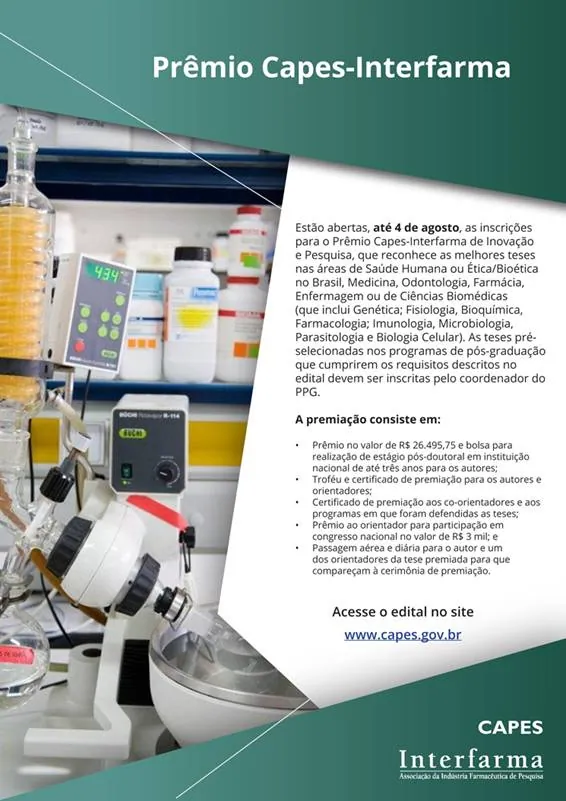 Segunda edição do Prêmio Capes-Interfarma recebe inscrições