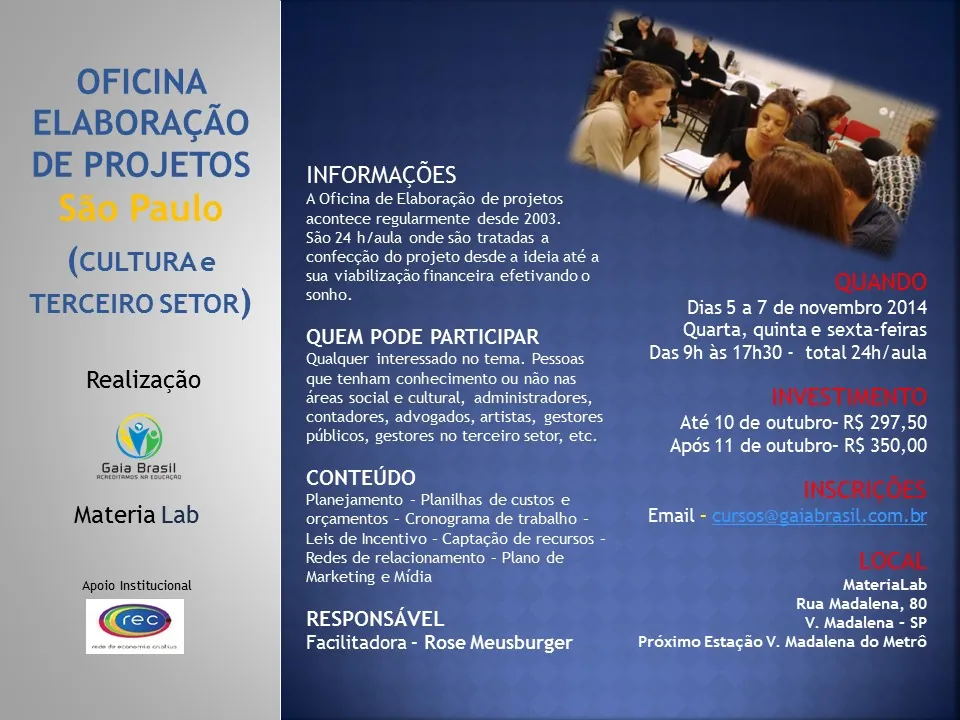 Oficina Elaboração de Projetos para captação de recursos – novembro/2014 (SP)