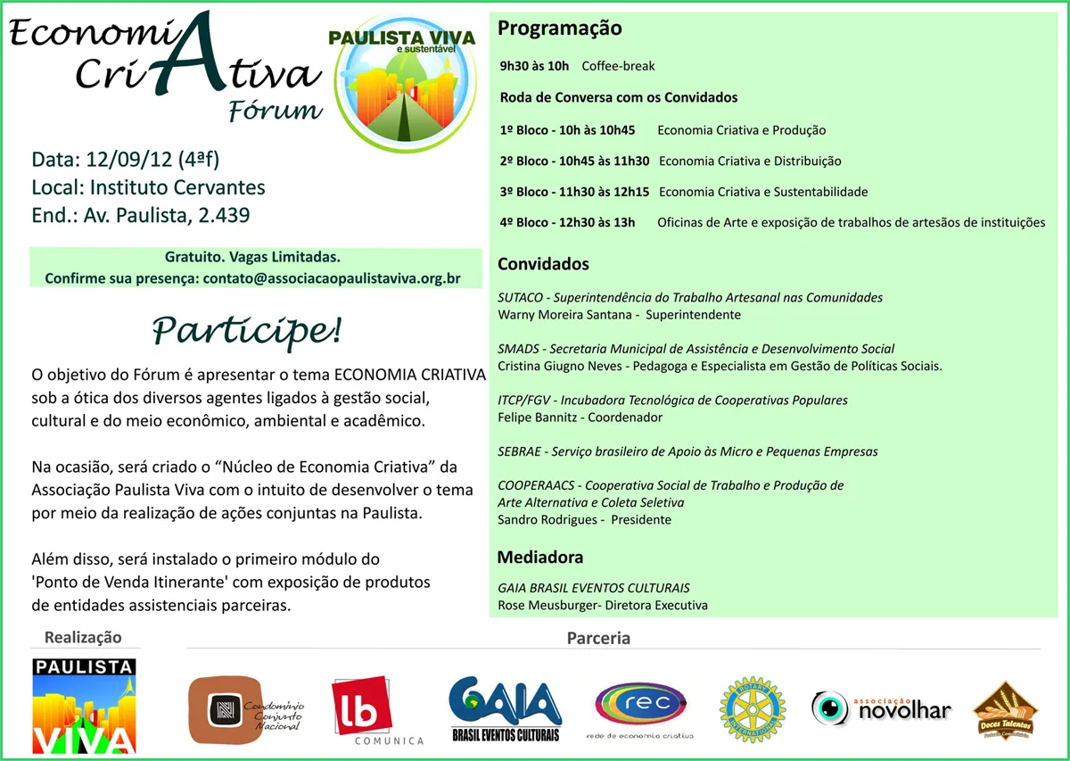 Fórum Economia Criativa – Associação Paulista Viva – set/12 (SP)