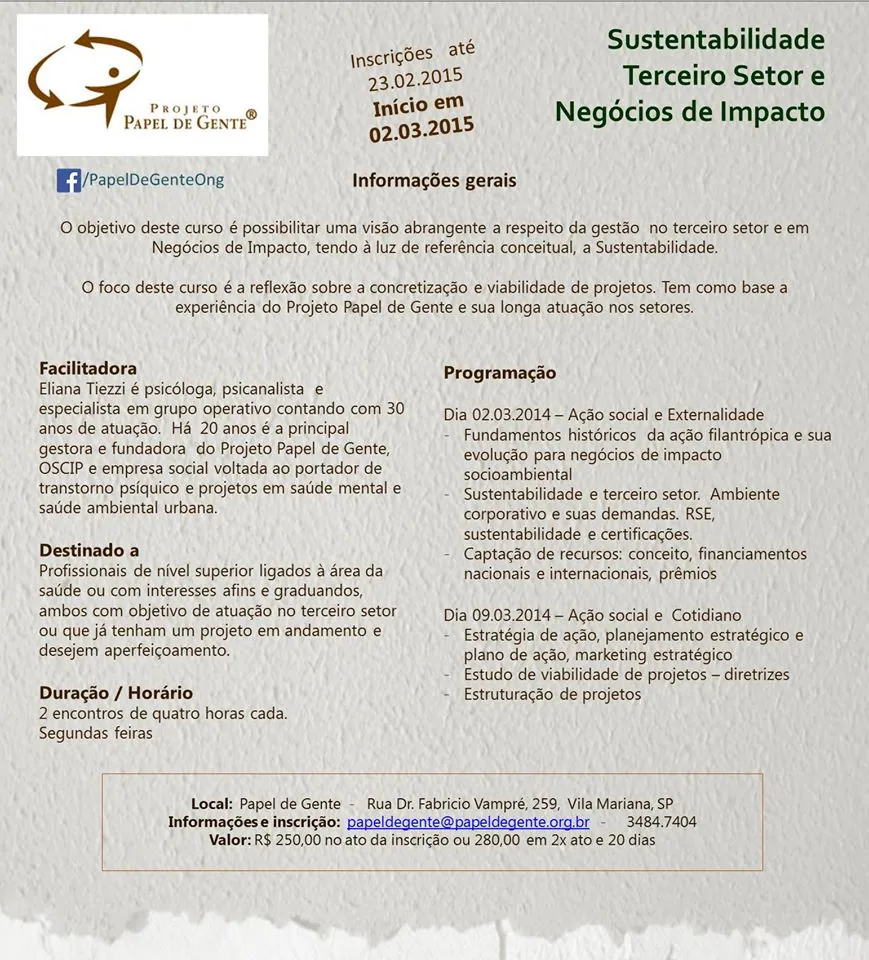 Curso Sustentabilidade, terceiro setor e negócios de impacto