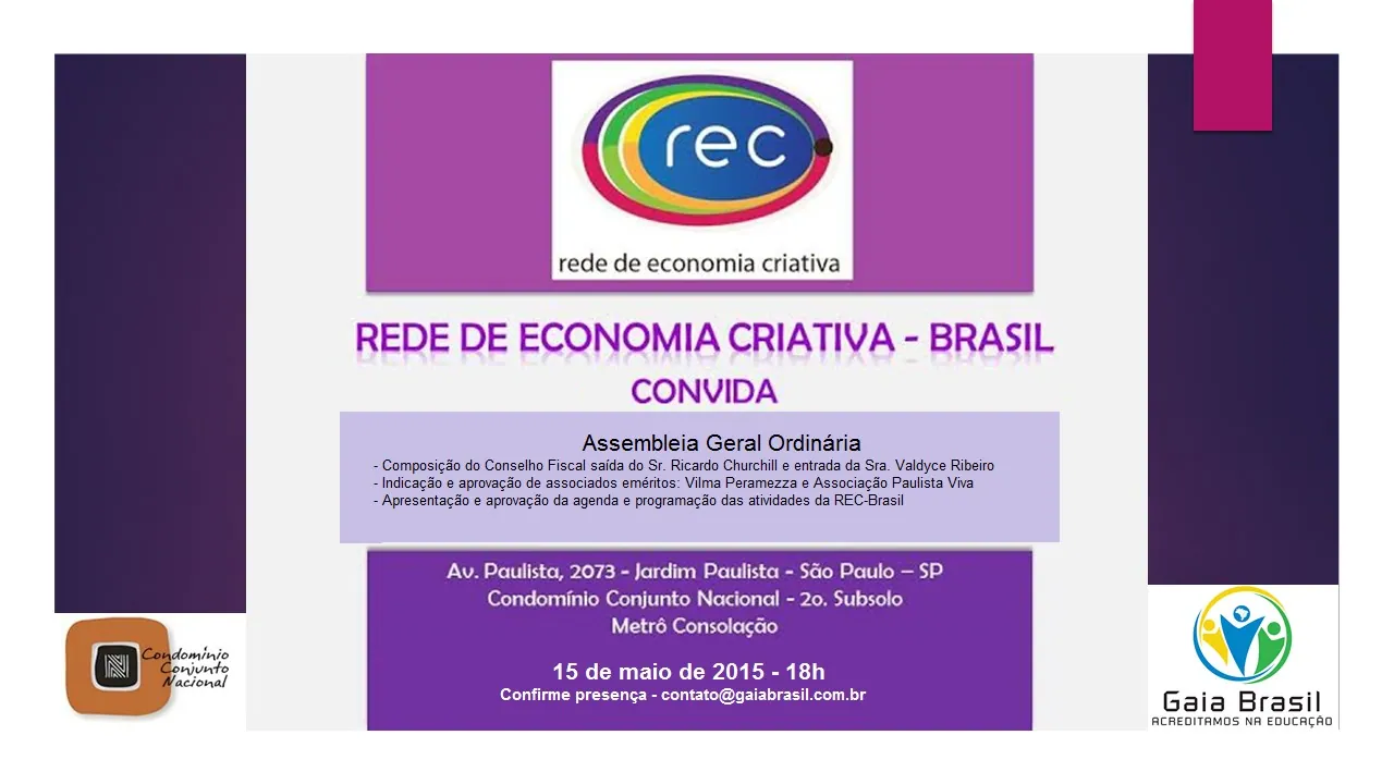 Edital de convocação – Assembleia Geral Ordinária – Rede de Economia Criativa Brasil – 15 de maio de 2015 – Apareça!
