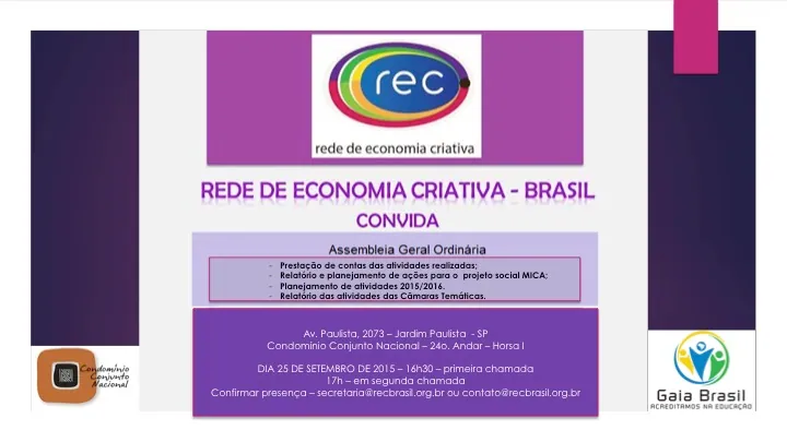 Rede de Economia Criativa – Brasil convida todos os associados a participar da AGO – 25 set 15