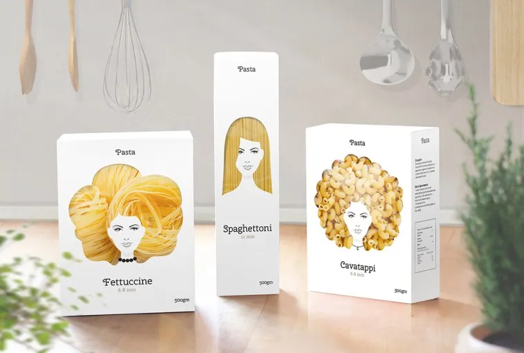 Designer cria embalagens de macarrão com formas de diferentes tipos de cabelos