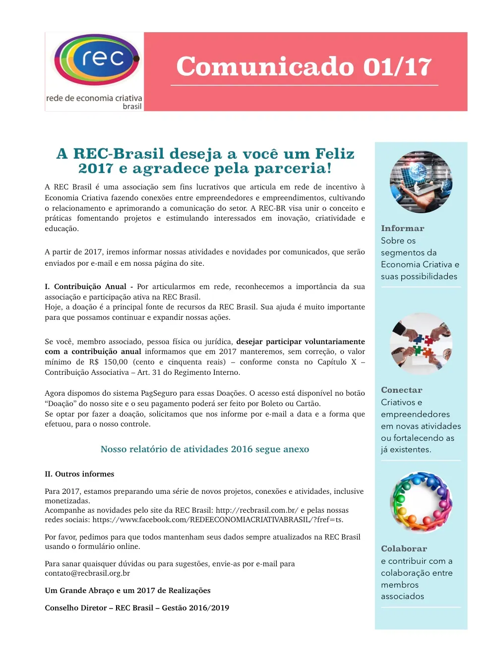 Comunicado ao membro associado REC-Brasil – 01-17