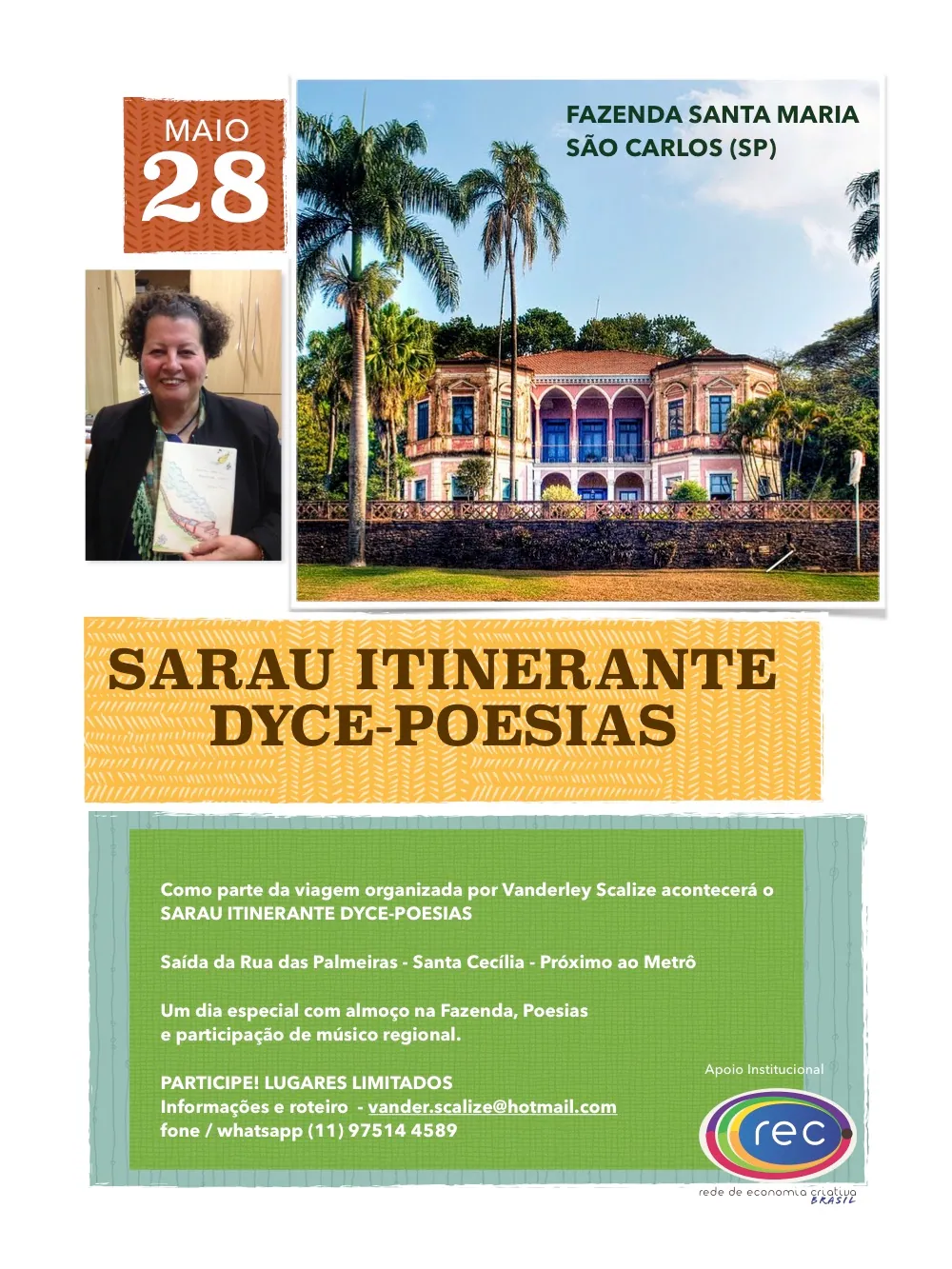 Sarau Itinerante – Dyce-Poesias conta com apoio da REC-Brasil – Aproveite!