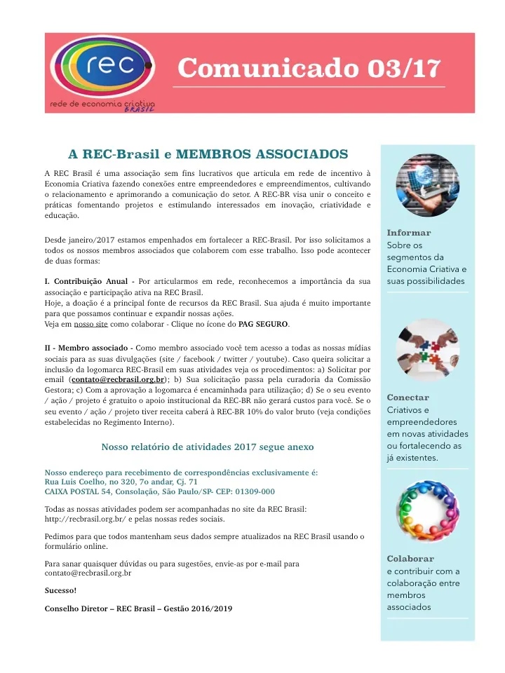 Comunicado 03-2017 – Rede de Economia Criativa Brasil