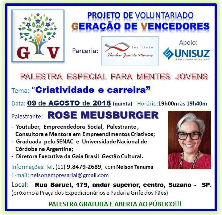 Criatividade e Carreira – É amanhã! Encontro com jovens em Suzano (SP)