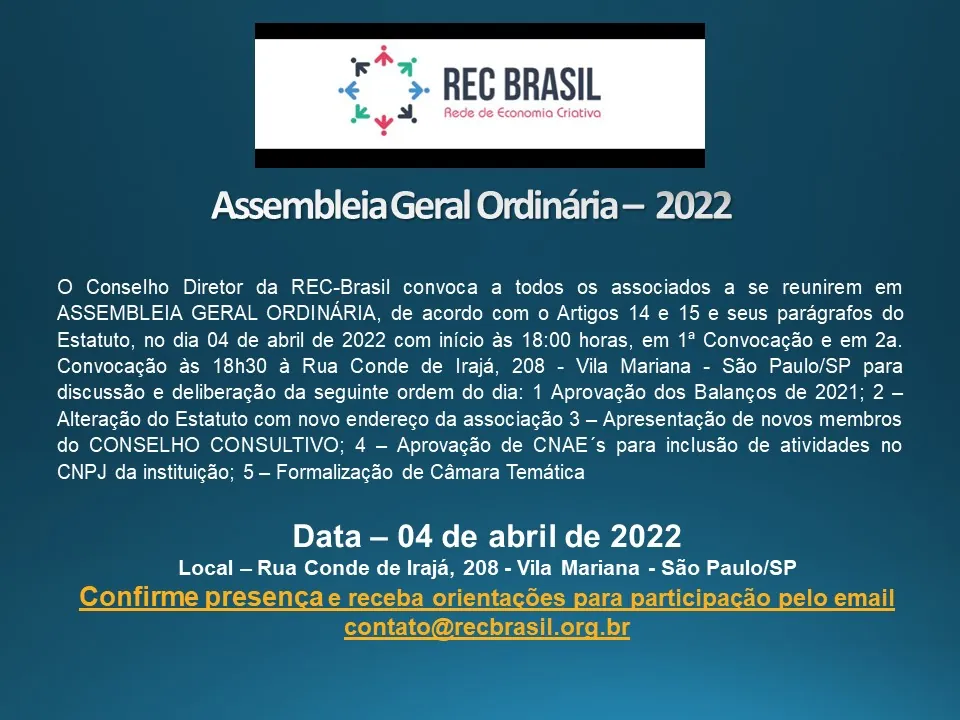 Assembleia Geral Ordinária – 04 de abril de 2022 – RECBrasil