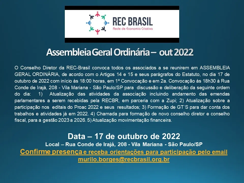 REC-Brasil realiza Assembleia Geral Ordinária – 17out22