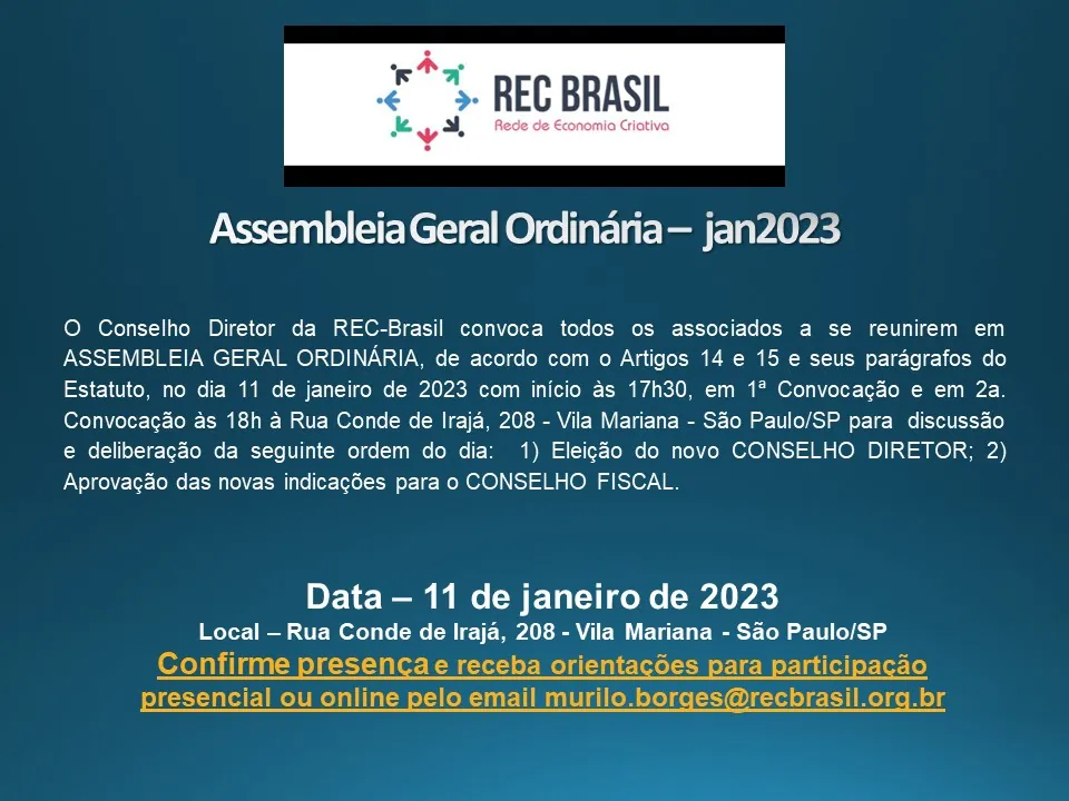 Conselho Gestor convida para Assembleia Geral Ordinária – janeiro/2023