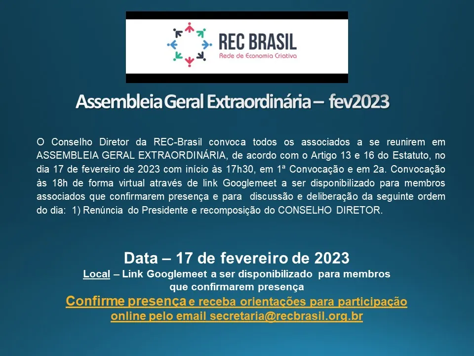 REC-Brasil convoca para Assembleia Geral Extraordinária – fev23